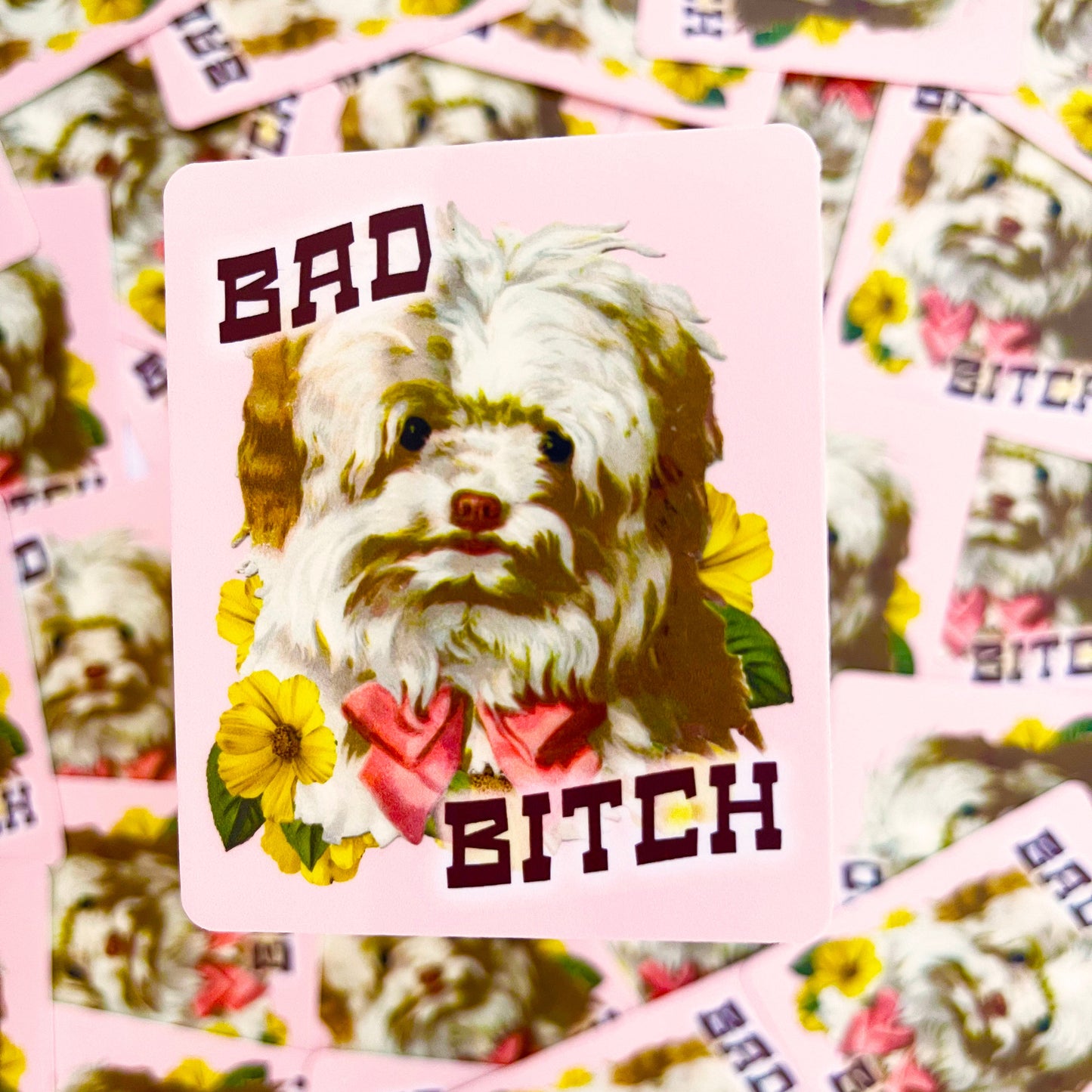 funny sticker with puppy dog bad bitch cute dog sticker decals with flowers retro style stickers coin laundry funny stickers