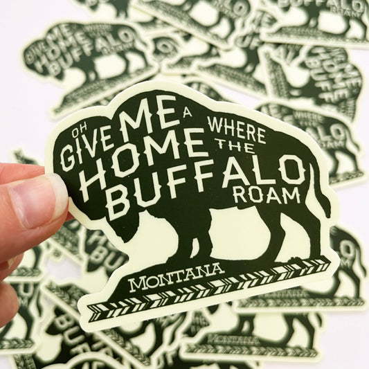 cute buffalo sticker oh give me a home where the buffalo roam montana bison souvenir sticker cute green bison sticker montana  travel decal coin laundry fun stickers