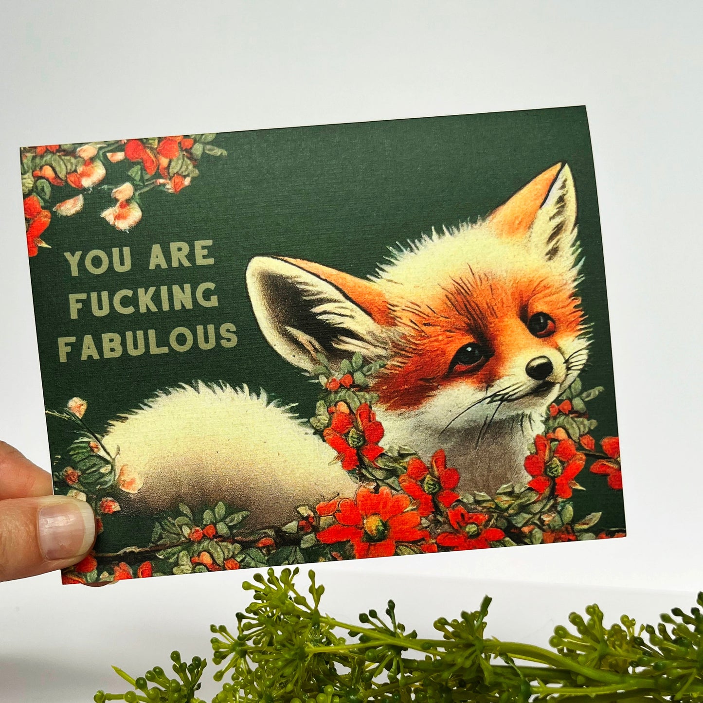 cute woodland forest fairy fox you are fucking fabulous funny card retro illustration cute greeting card the coin laundry send to best friend crush sister mother animal lover outdoor lover snail mail blank inside all purpose vintage vibes