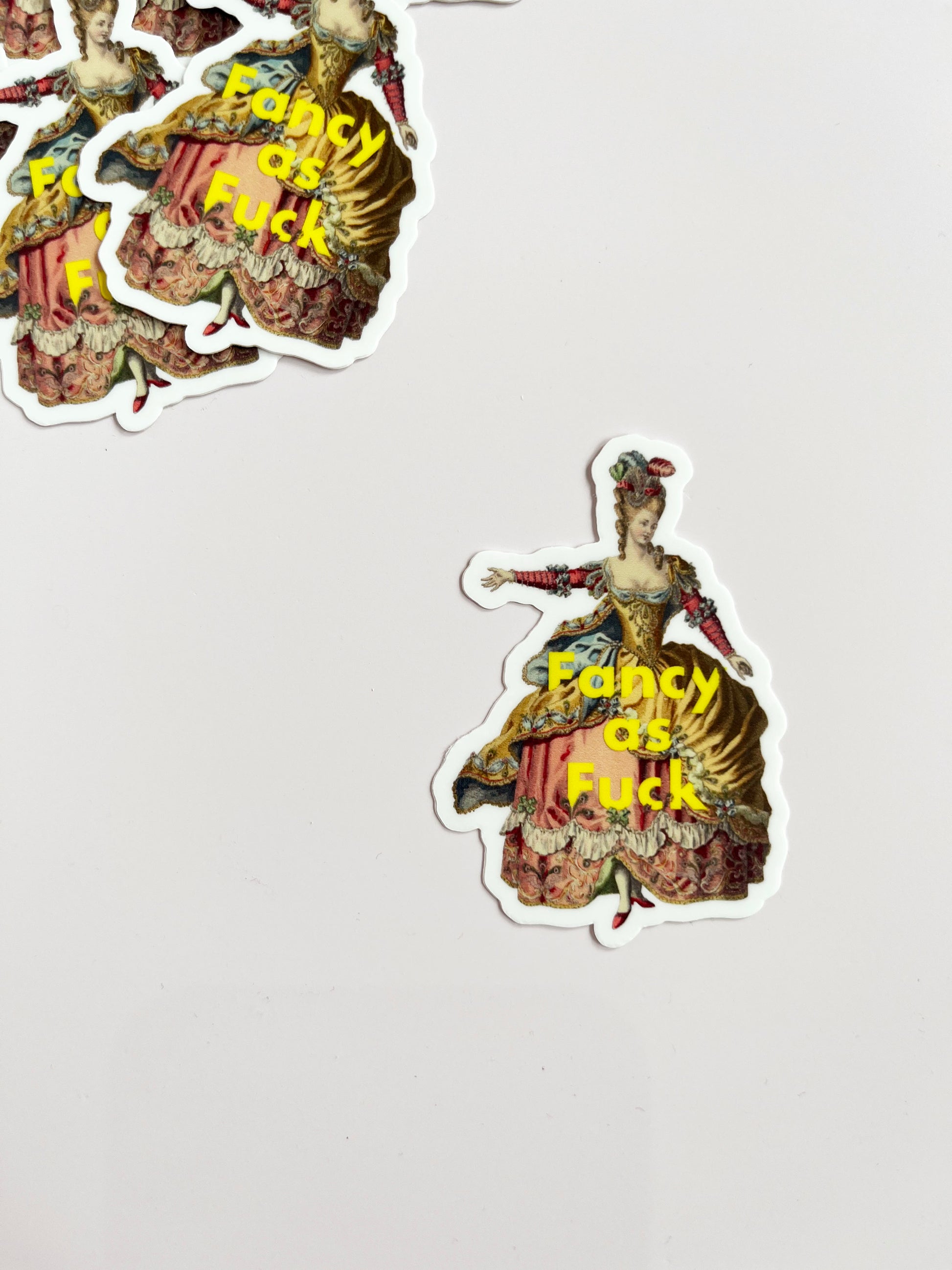 fun stickers for water bottle laptop fancy as fuck fancy af lady with gown marie antionette style fashion woman stickers coin laundry print shop montana funny stickers