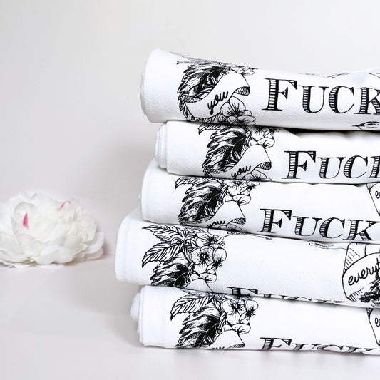 fuck everything kitchen towel funny tea towel with bird vintage flowers cute farmhouse vintage style decor coin laundry funny kitchen decor