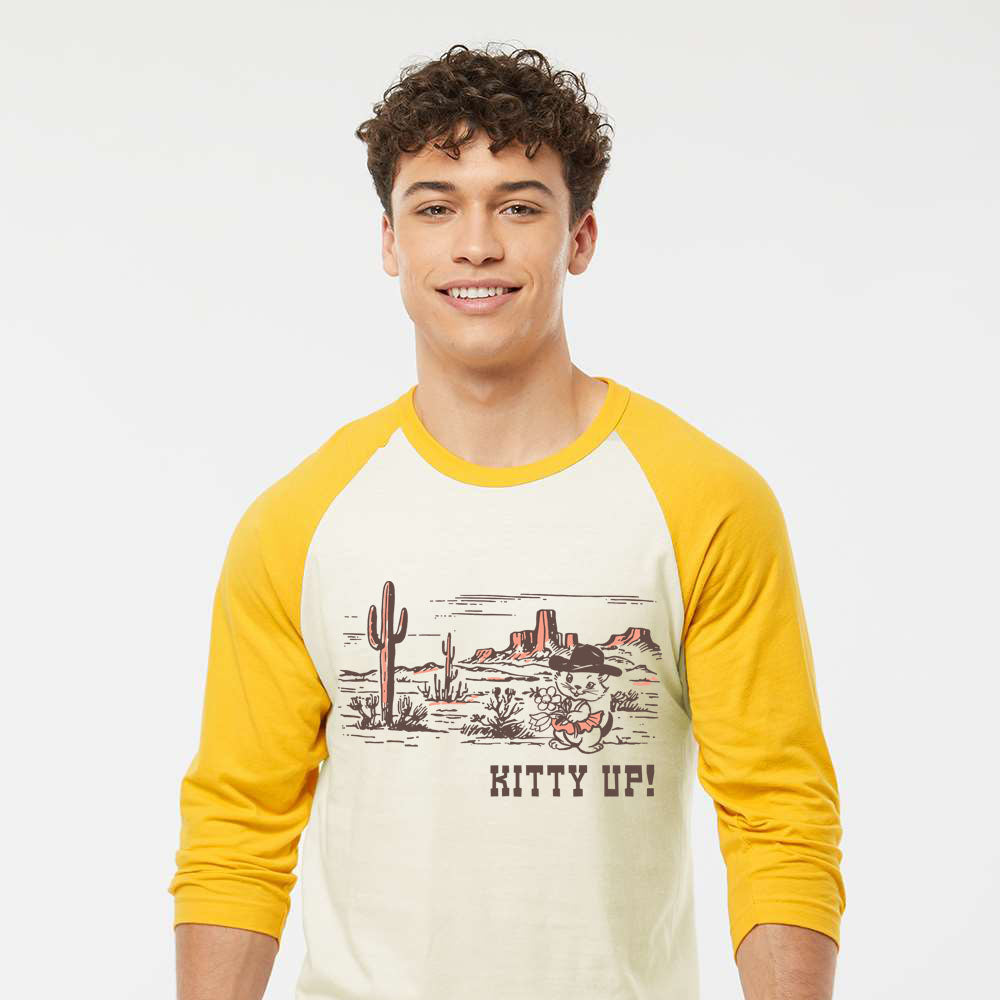 Kitty Up Baseball Tee - Cream/Yellow