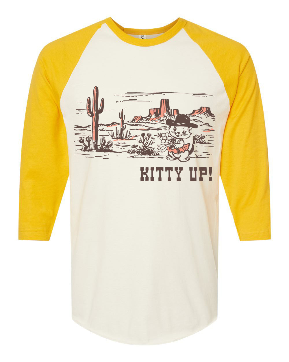 Kitty Up Baseball Tee - Cream/Yellow