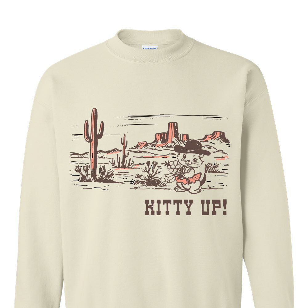 cute retro cat cowgirl western style crew neck sweatshirt funny fashion kitten cat mom gift shirt cactus desert shirts coin laundry funny style