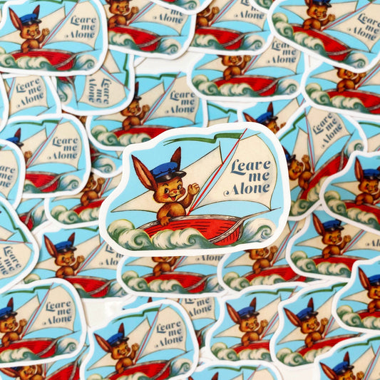 leave me alone sticker bunny in a sailboat with waves snarky stickers coin laundry montana 