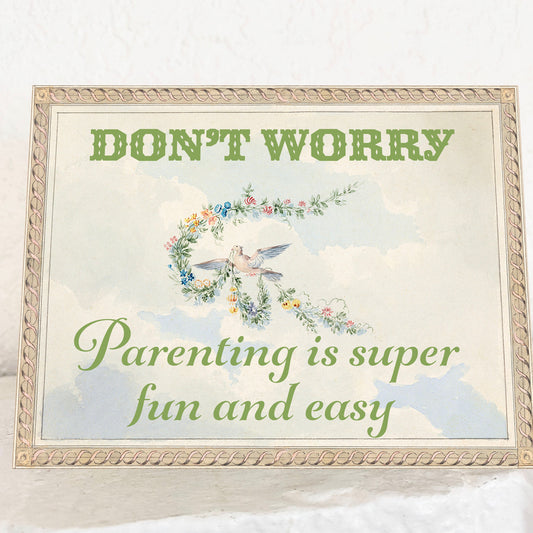 Card with floral design and text on a white background. Parenting new parents baby mother Mother’s Day new baby family funny 