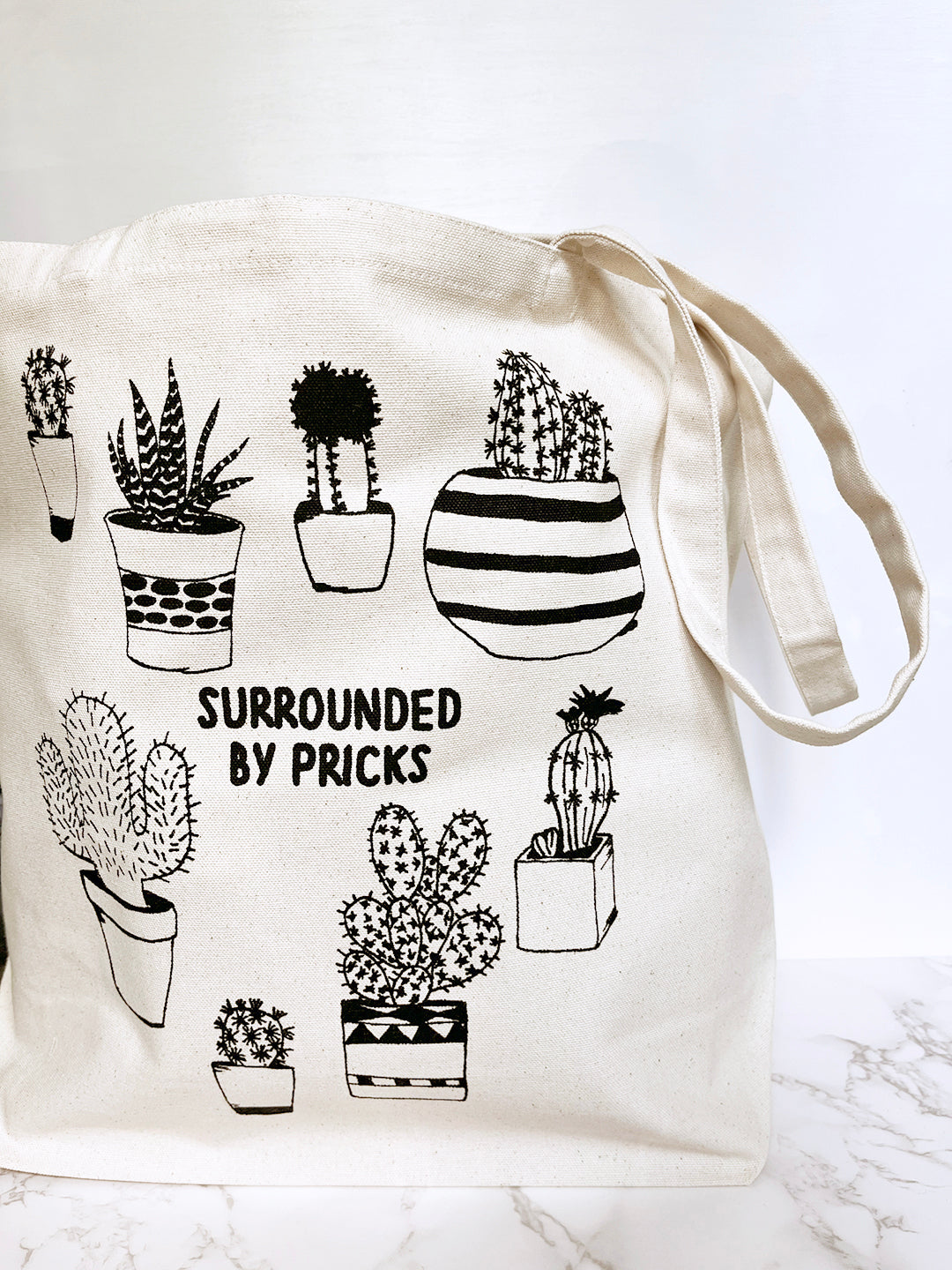 surrounded by pricks cotton canvas tote bag reusable cute bag