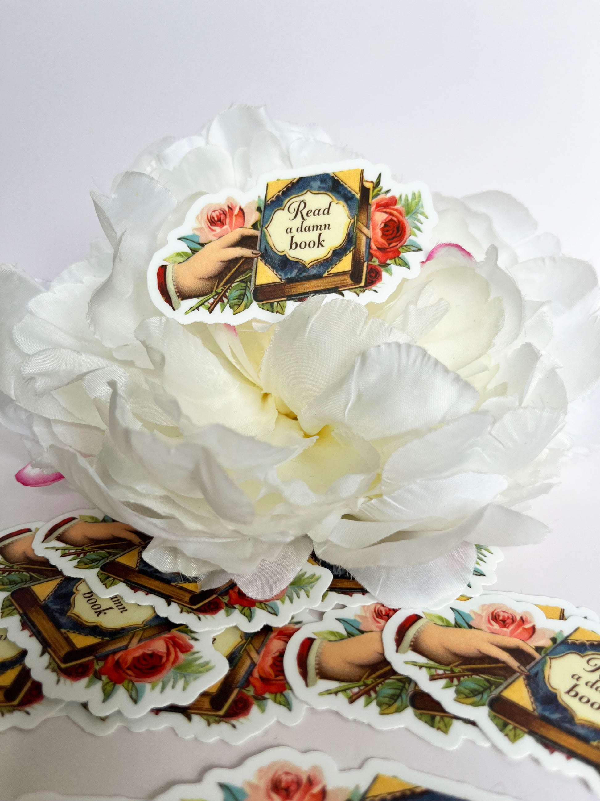 pretty floral book sticker read a damn book stickers with cuss words funny stickers for smart people fun stickers coin laundry montana 