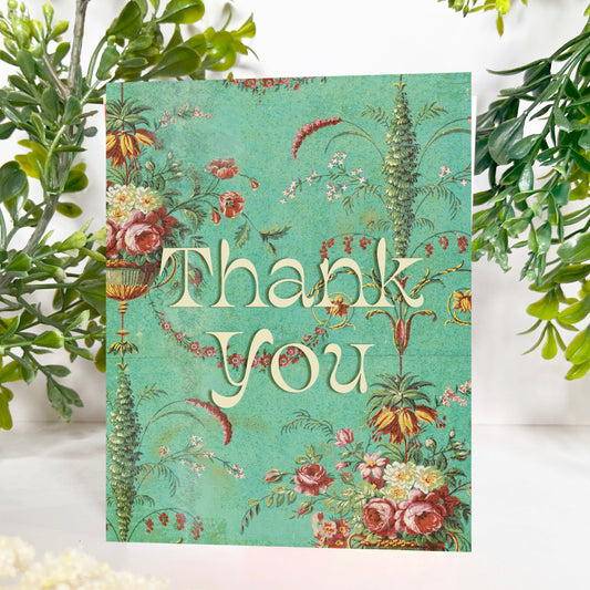 maximalist style greeting card retro floral flowers victorian thank you card vintage style cards snail mail cute coin laundry montana cards
