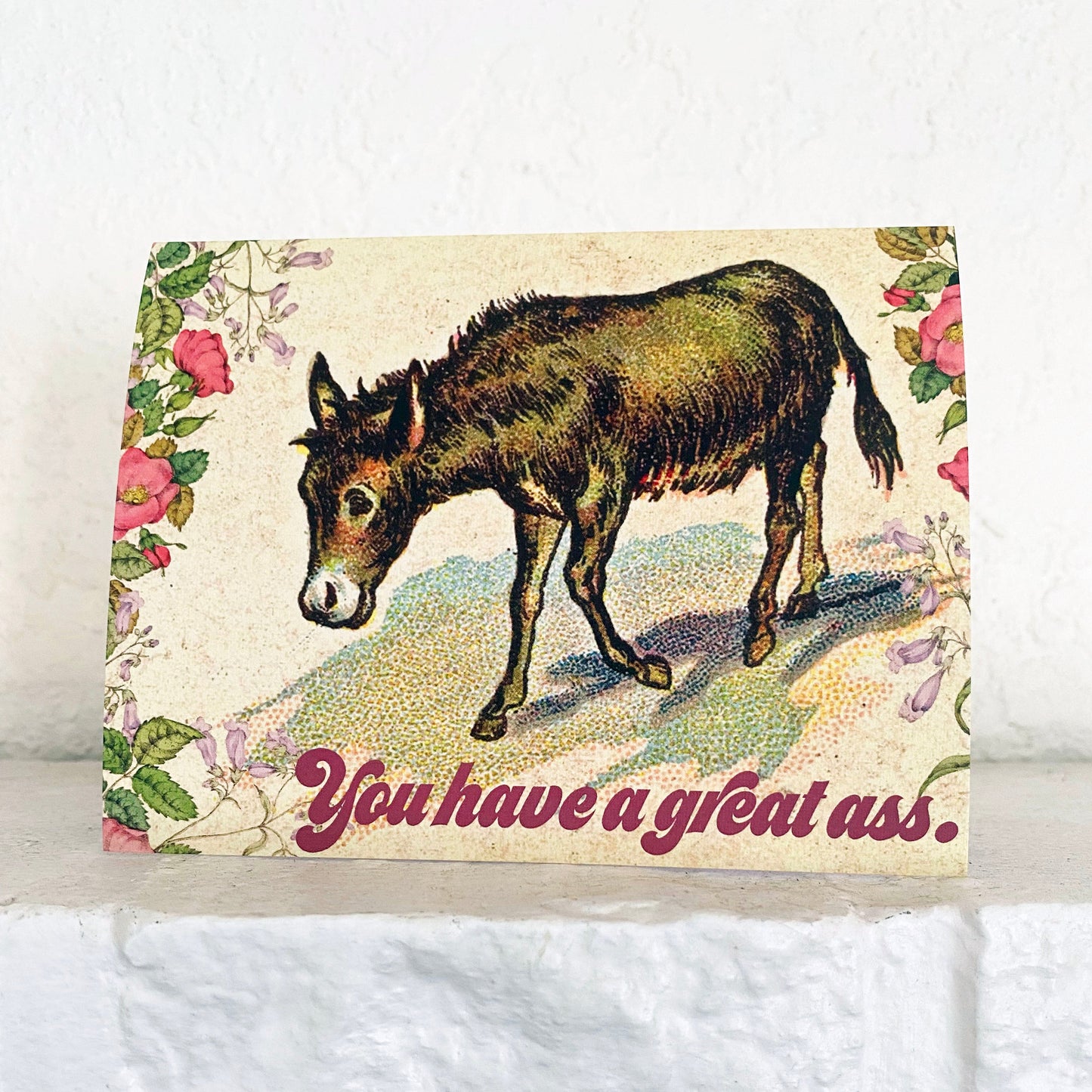 greeting card vintage design donkey you have a great ass funny greeting card vintage style donkey with flowers coin laundry montana fun cards