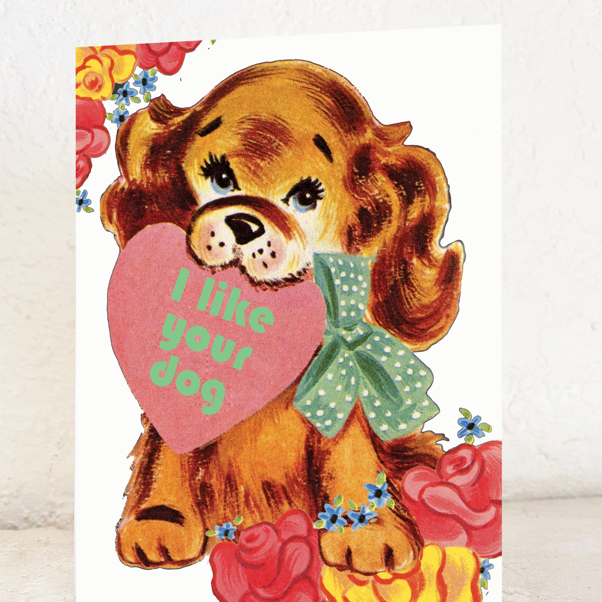 kitsch retro cute puppy dog i like your dog with heart valentine love card wedding anniversary best friend vintage style valentine coin laundry montana cute greeting card funny cards for dog lover