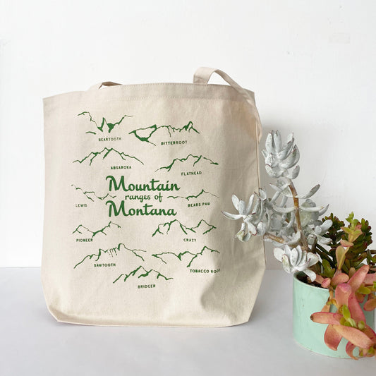 cute travel tote bag hiking outdoor lover mountain ranges of montana screen print green coin laundry bridger crazy tobacco root Cotton canvas reusable bag shopping tote