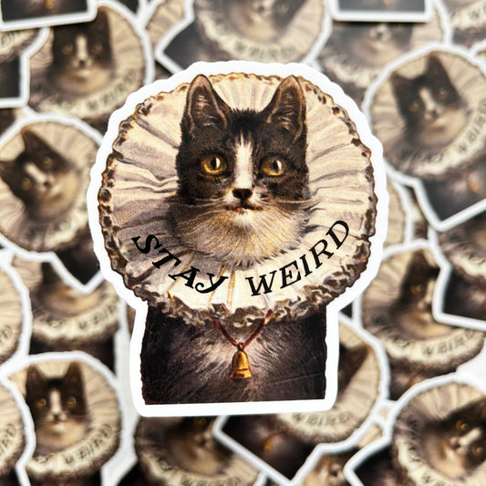 stay weird kitty sticker vintage style cat sticker stay weird funny stickers coin laundry montana